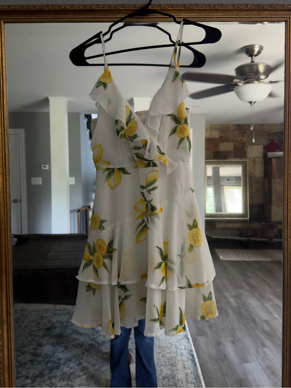 Japna White Lemon-Print Ruffle Mini Dress